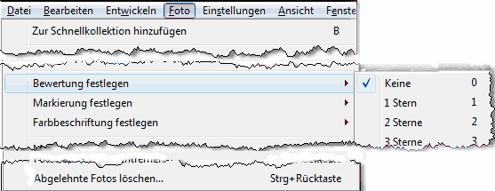 Menu Foto, Shortcuts für Marker