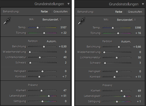 Lightroom, Modul Entwickeln: nochmal Grundeinstellungen