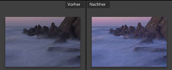 vorher/nacher Lightroom, Modul Entwickeln: Grundeinstellungen
