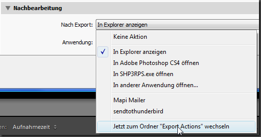 Export Actions anzeigen